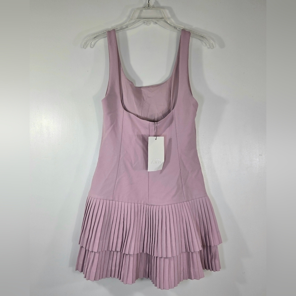 NWT ZARA PINK PLEATED TIERED COQUETTE MINI DRESS. - Picture 3 of 8